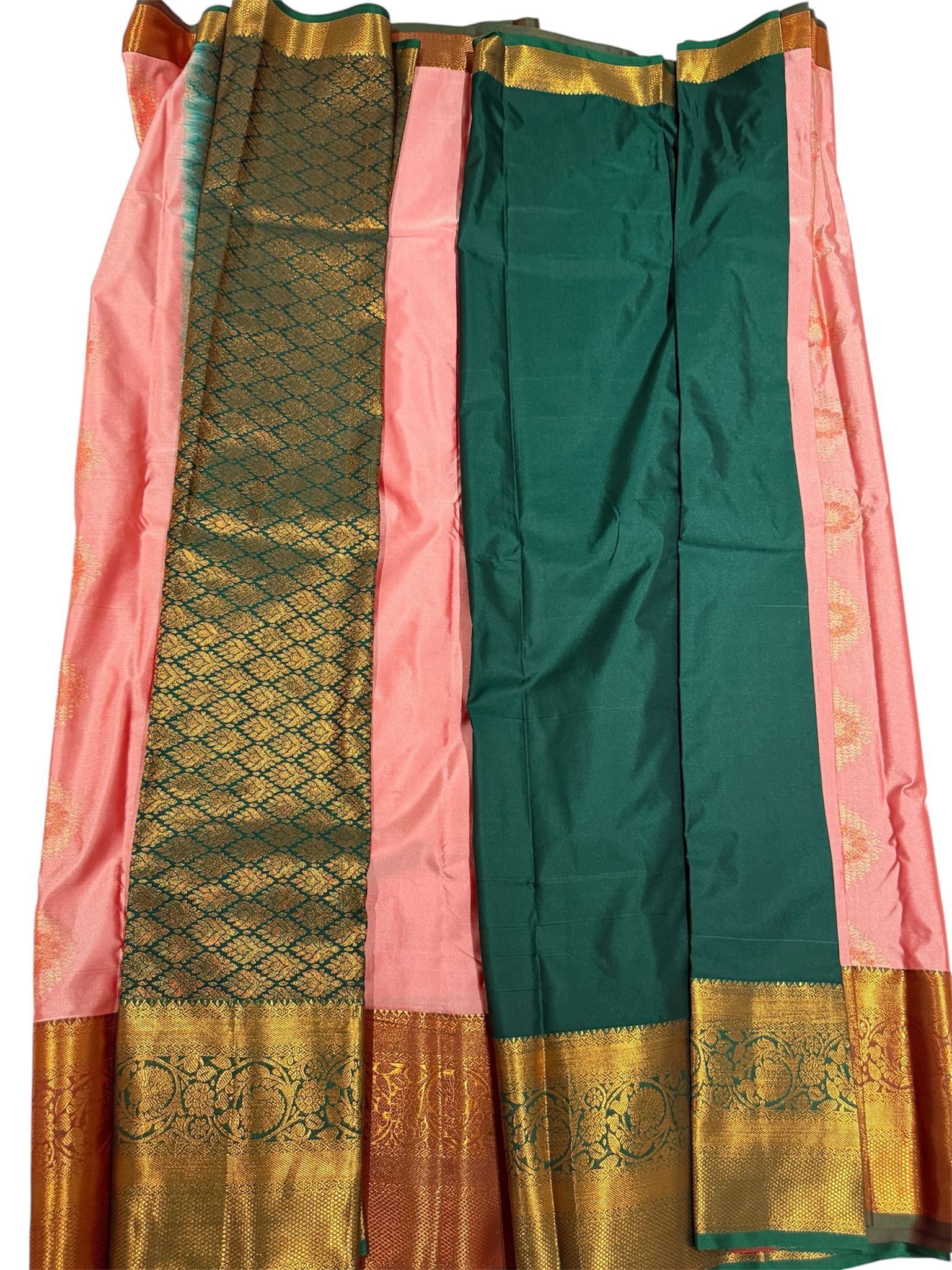 Pattu sarree, pink ,copper and forest green