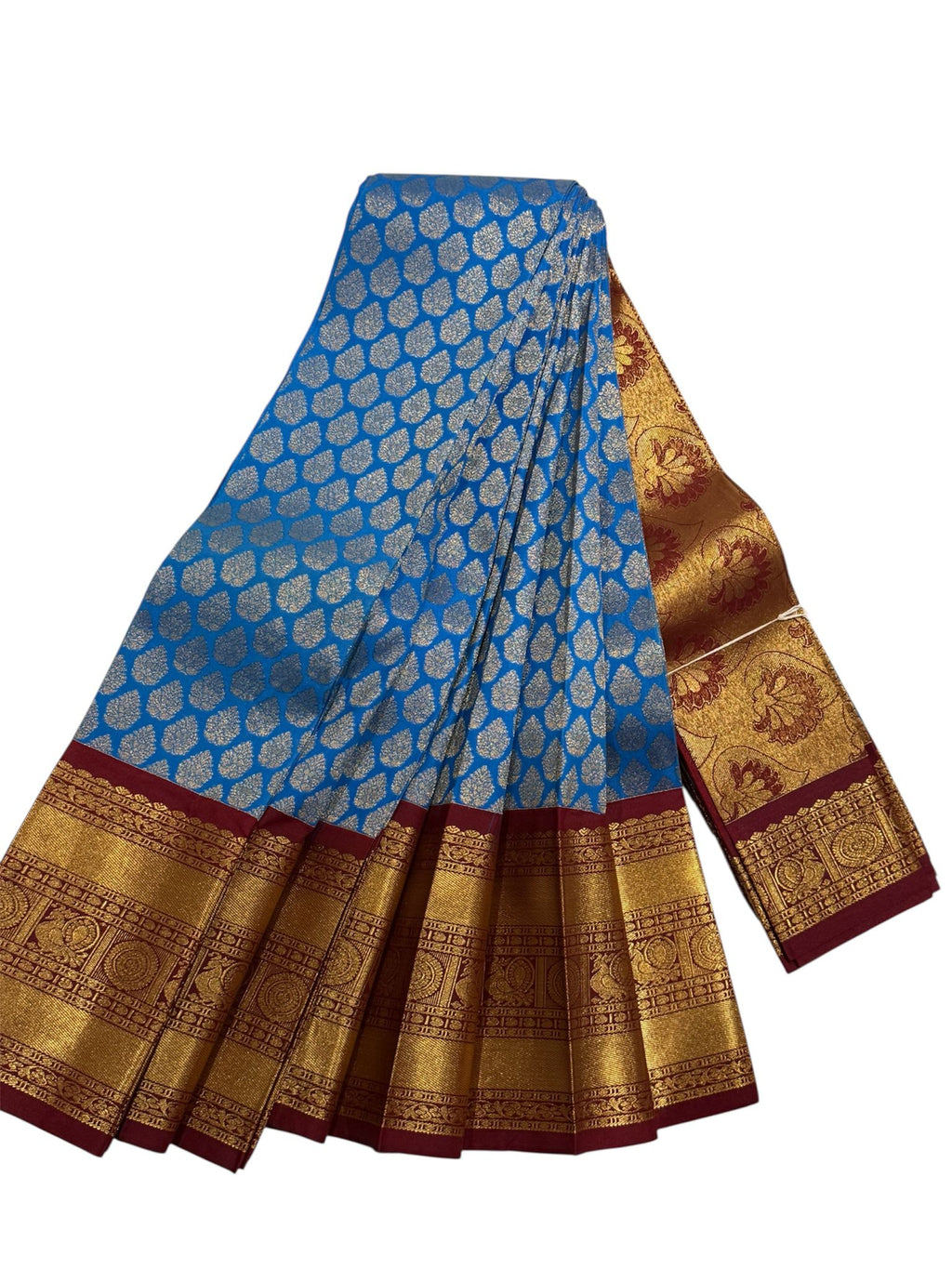 Blue and marron pattu saree