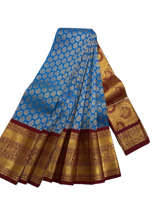 Blue and marron pattu saree