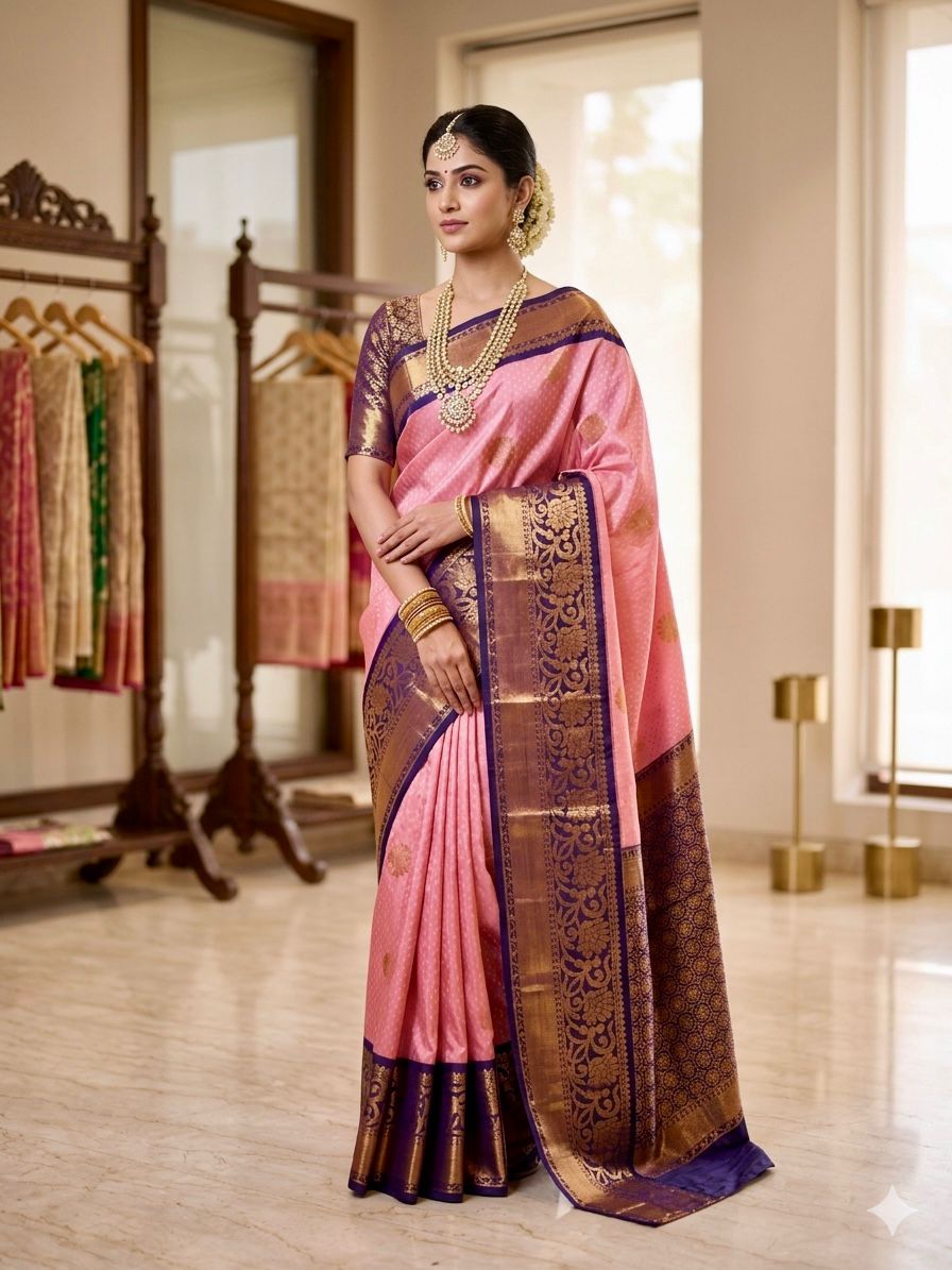 Pink and maroon pattu sarree