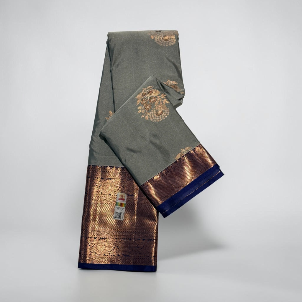 Charcoal Cobalt Kanchi Pattu saree