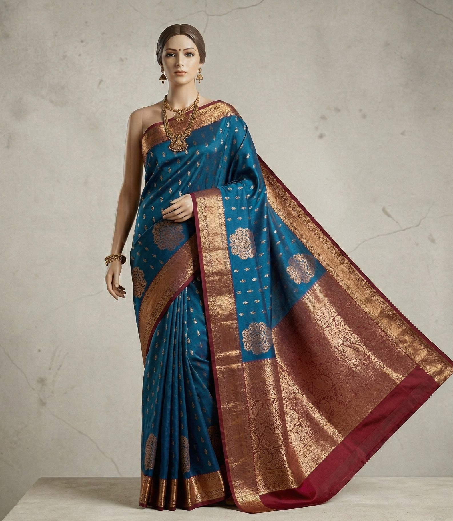 Peacock Copper Pattu saree