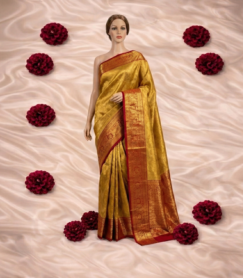Marigold Crimson Pattu soft silk saree