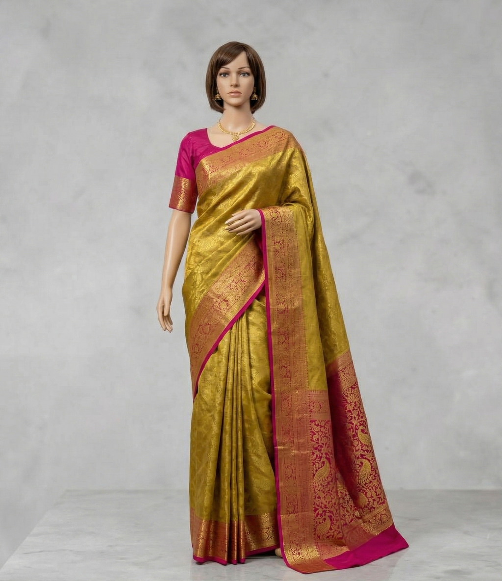 Citrine Rose Pattu silk saree