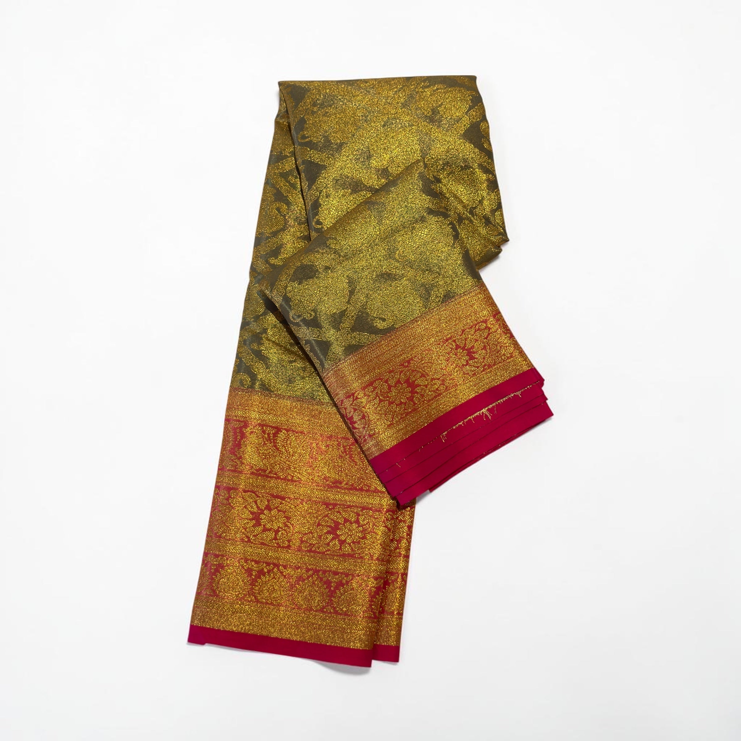 Olive Crimson Pattu silk saree