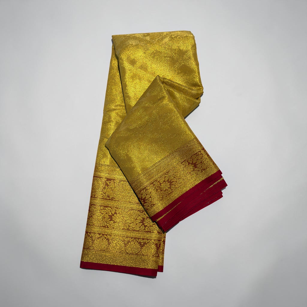 Marigold Crimson Pattu soft silk saree