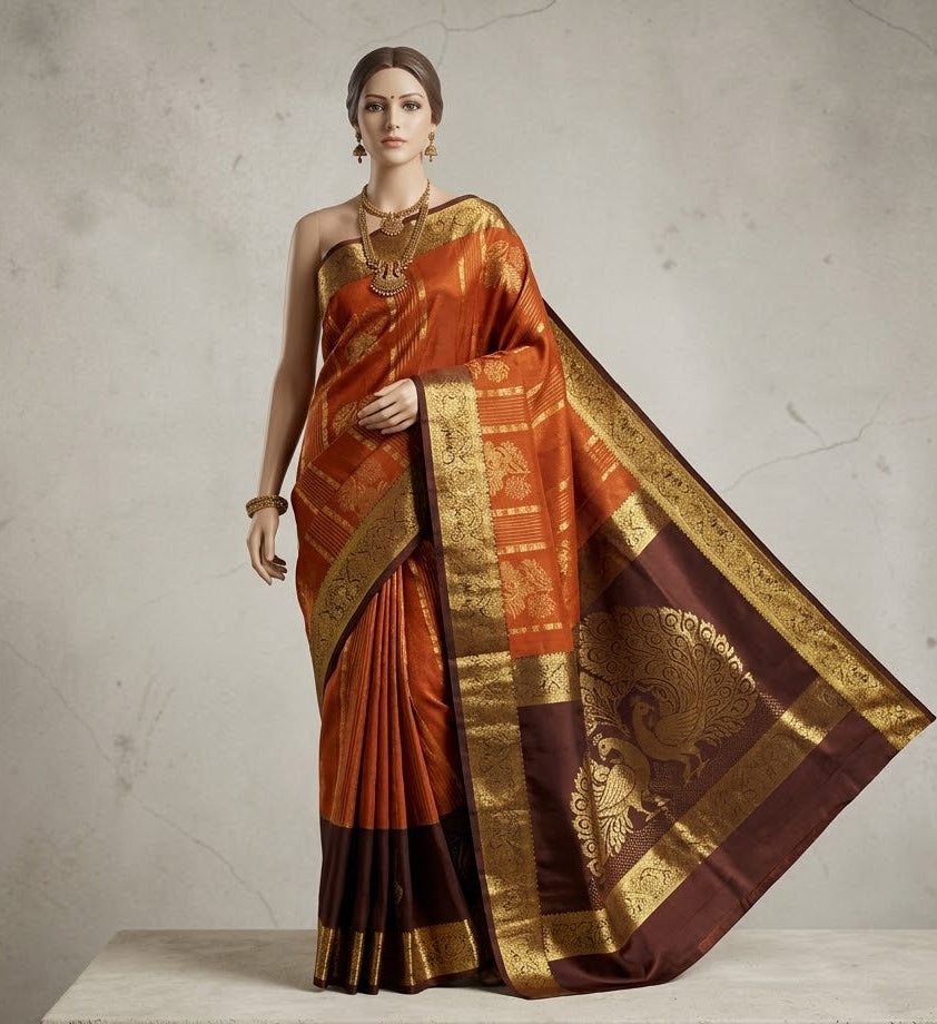 Amber Coffee Kanchi Pattu saree